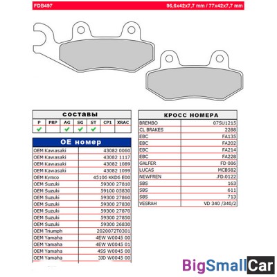 Тормозные колодки FERODO FDB497P - купить Городке 2